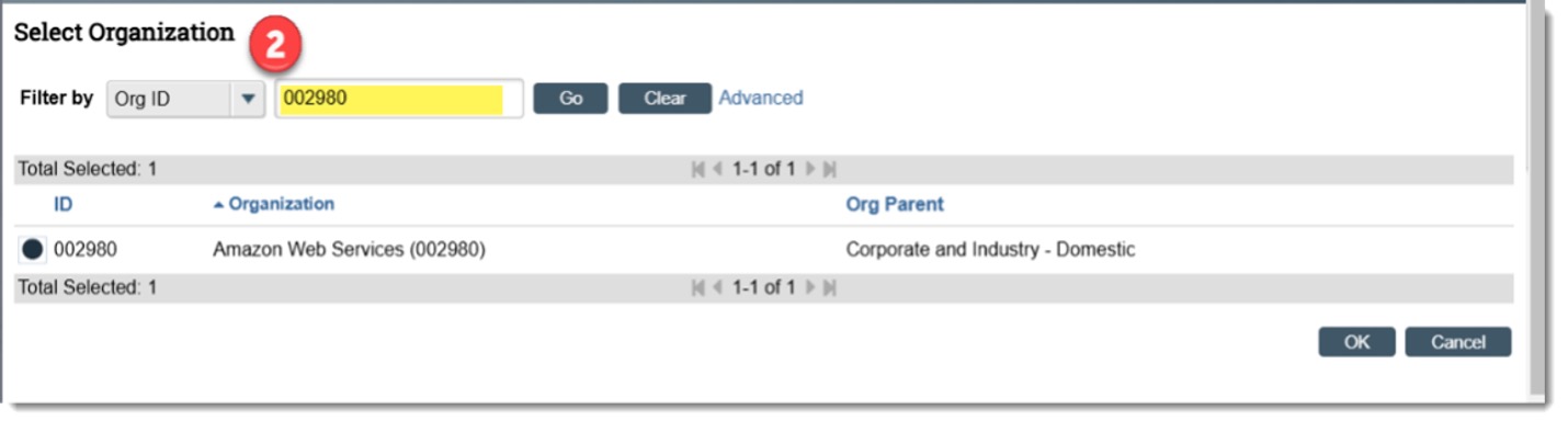 Use the “Filter By” option to directly search for the desired sponsor if you have the ID or name of the organization