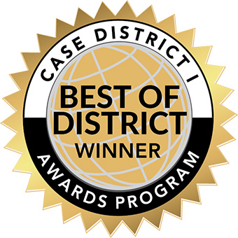 Award logo reads, "CASE District One Awards Program, Best of District Winner."